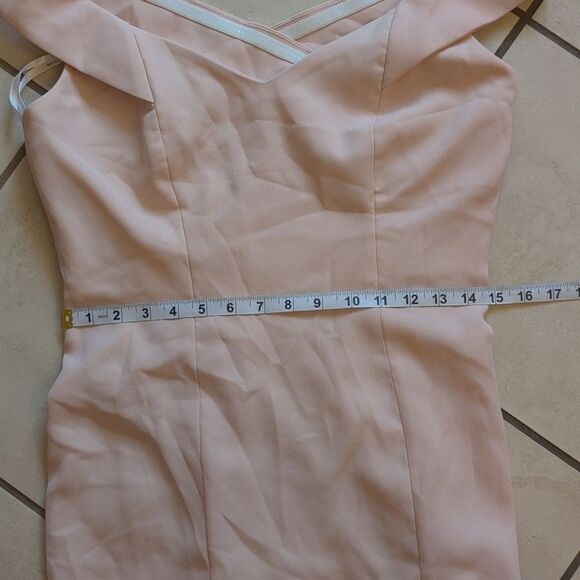 NWT Dessy Collection Off-Shoulder Light Pink Maxi Dress 3012 Cross Back Size 8 - Picture 5 of 15